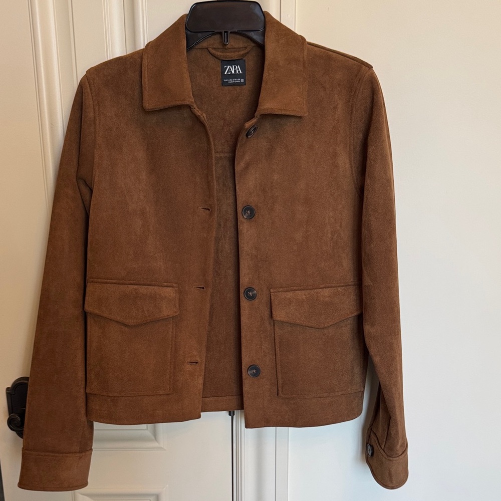 Zara women’s Brown Suede-like fabric Shirt Jacket